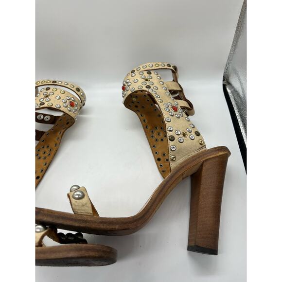 Isabel Marant Elvis Cream Studded Italian Leather Heel Strappy Sandal Sz 40 US 9 - Picture 8 of 16